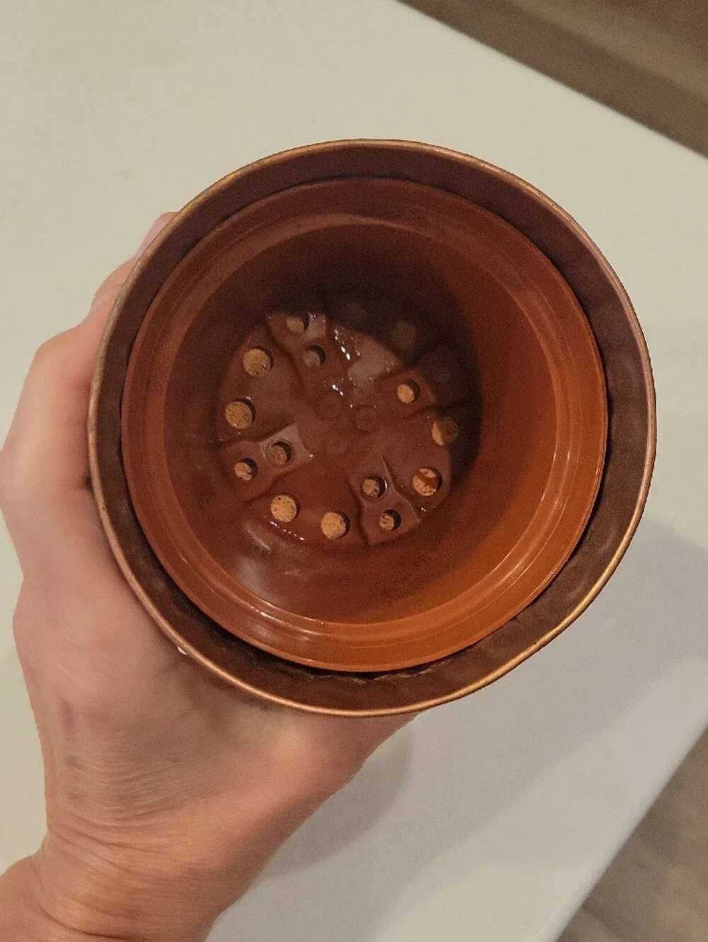 Pottery Barn Hammered Copper Finish Faux Floral Pot Holder